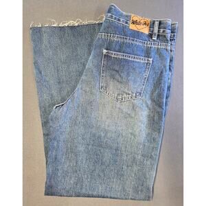 White Fox Jeans Womens 33x32 Barrel Wide Leg Frayed Blue Denim